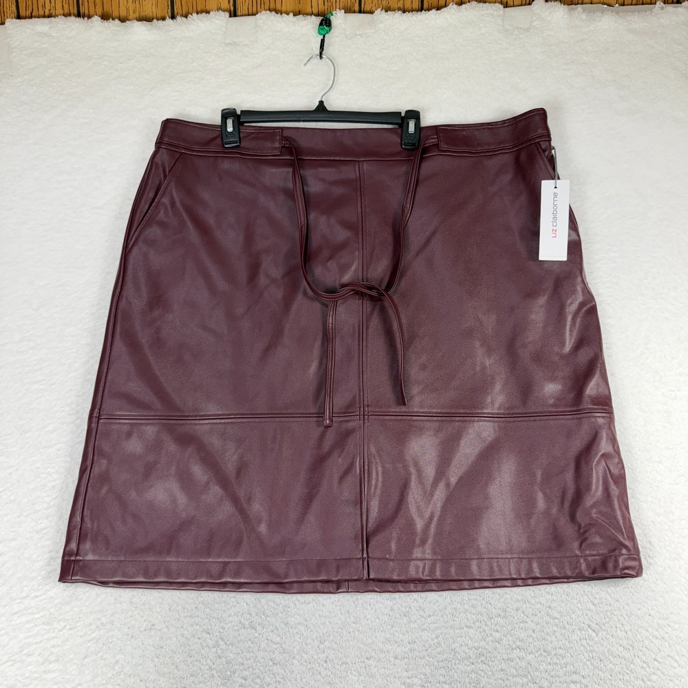 Liz Claiborne Skirt Maroon 20W (W45) Faux Leather Suede Pencil Tie Lined NWT